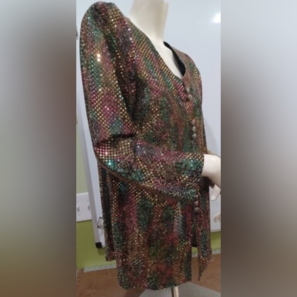 Sequin  multicolor gold Women's Top 90’s 22W - Picture 1 of 8